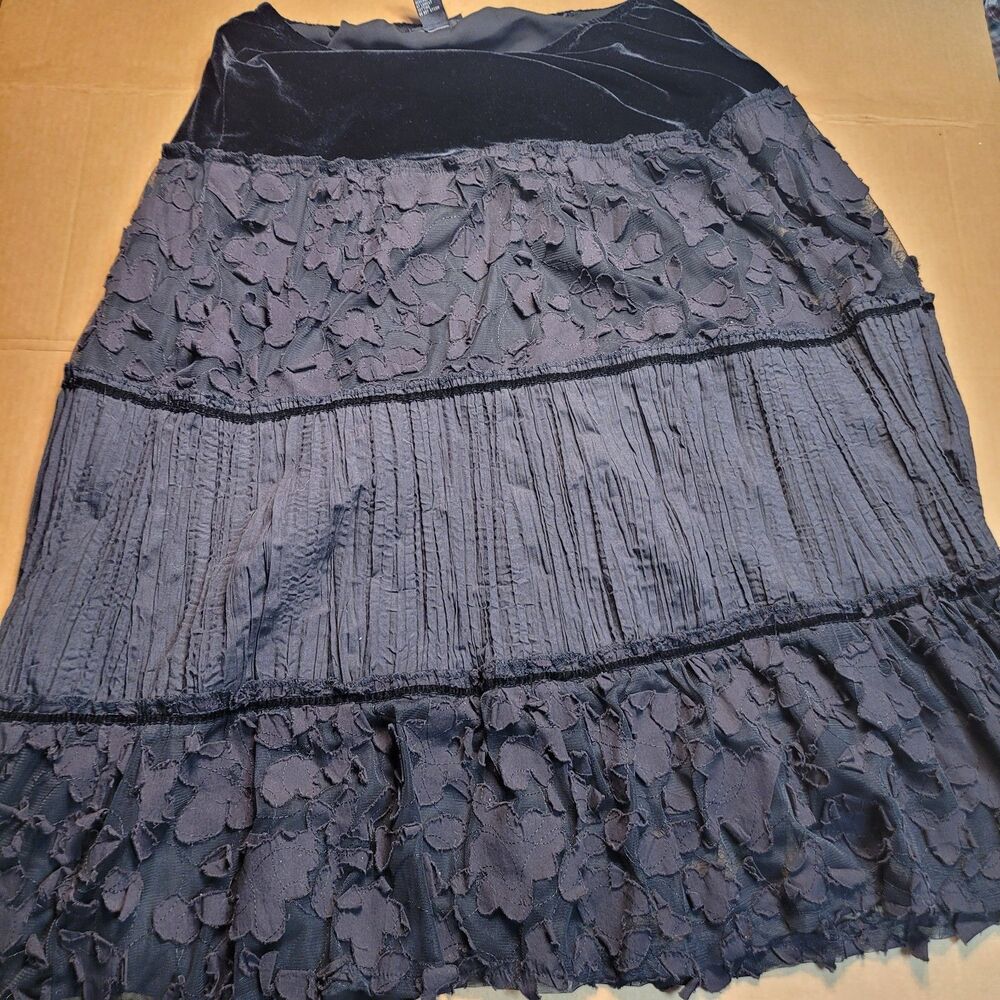 Notations Layered Black Midi Skirt Whimsigoth Goth Black Large with Slip